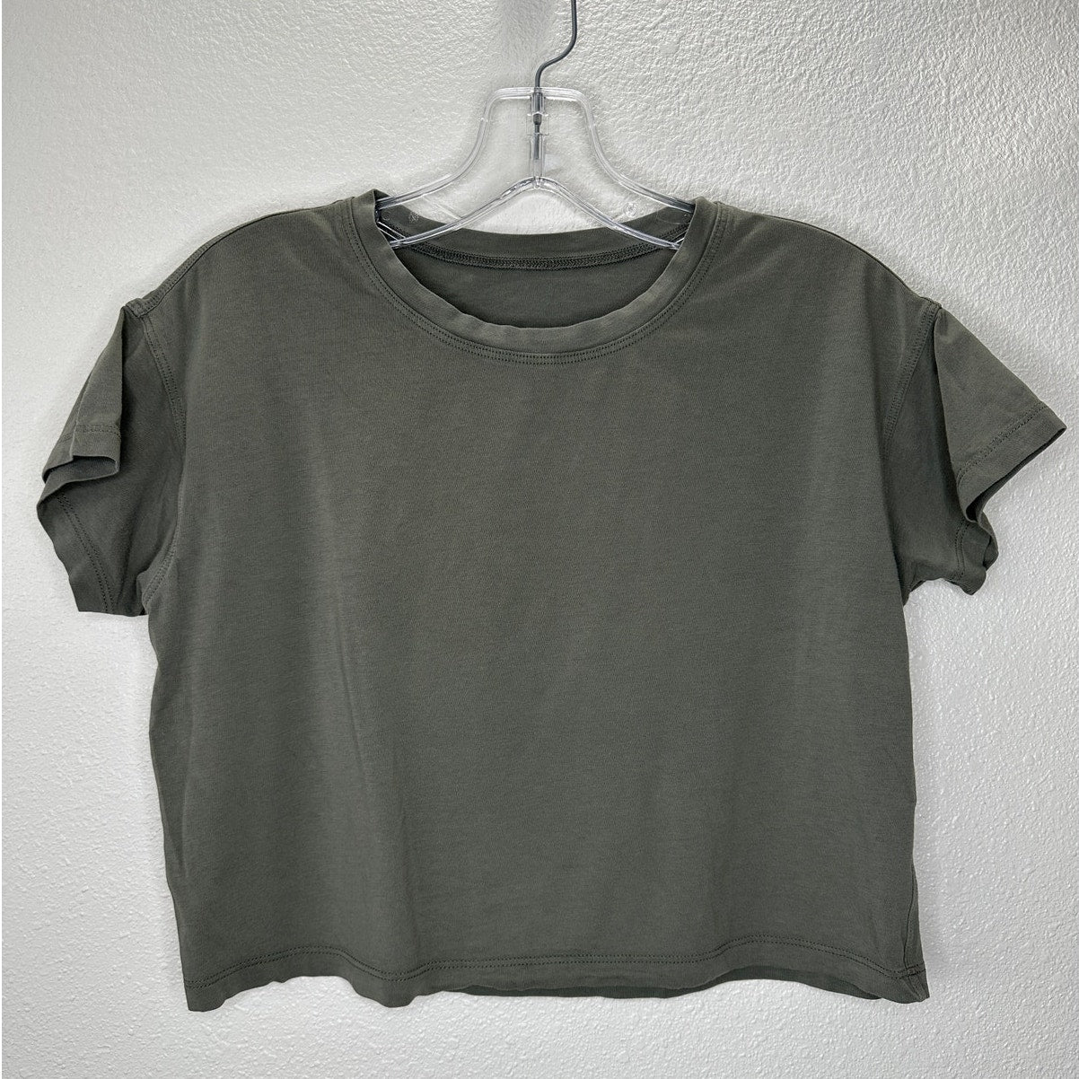 Lululemon Dusty Olive Green Round Neck Short Sleeve Crop Tee 6