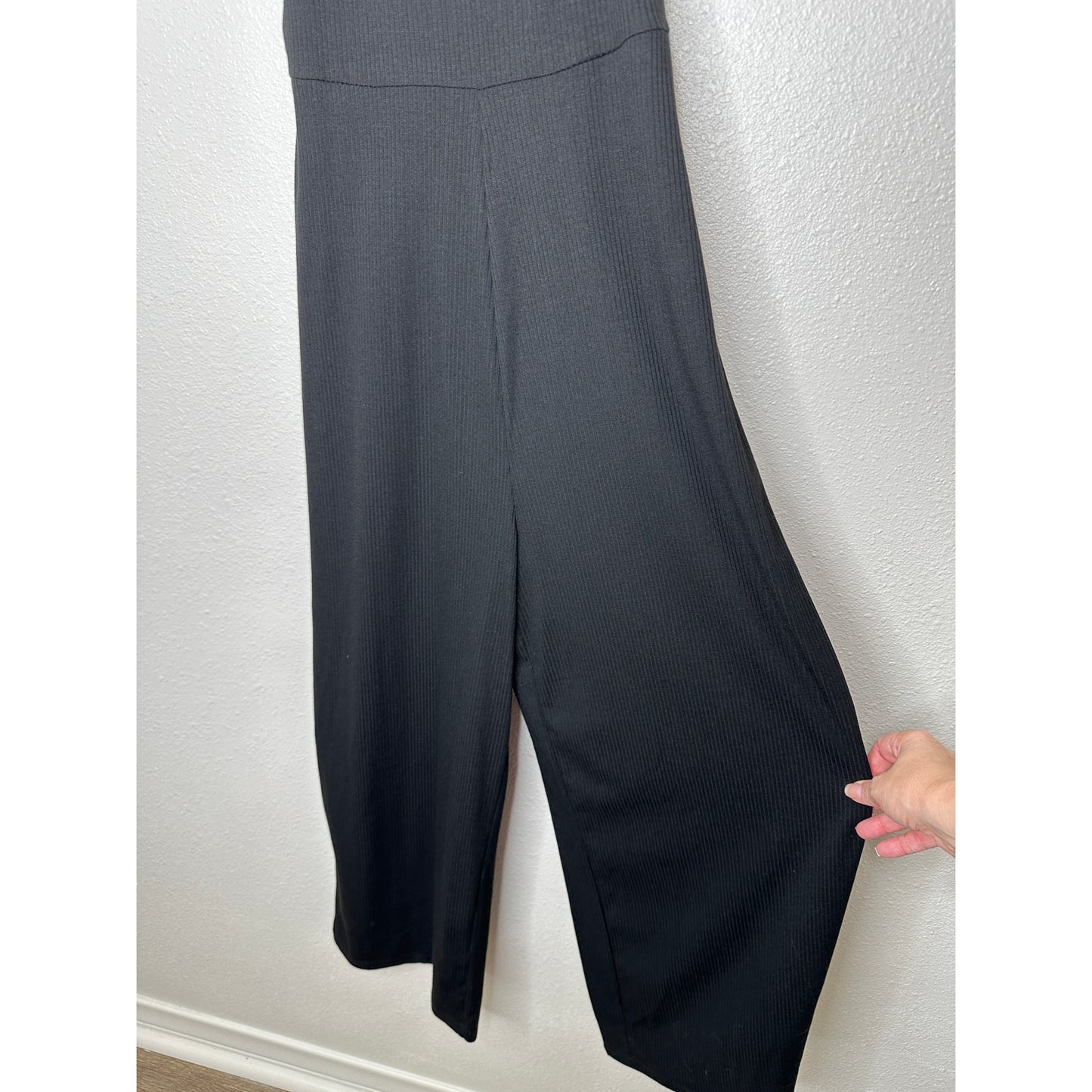 NWT Cotton On The Valerie Strappy Black Wide Leg Ribbed Jumpsuit S