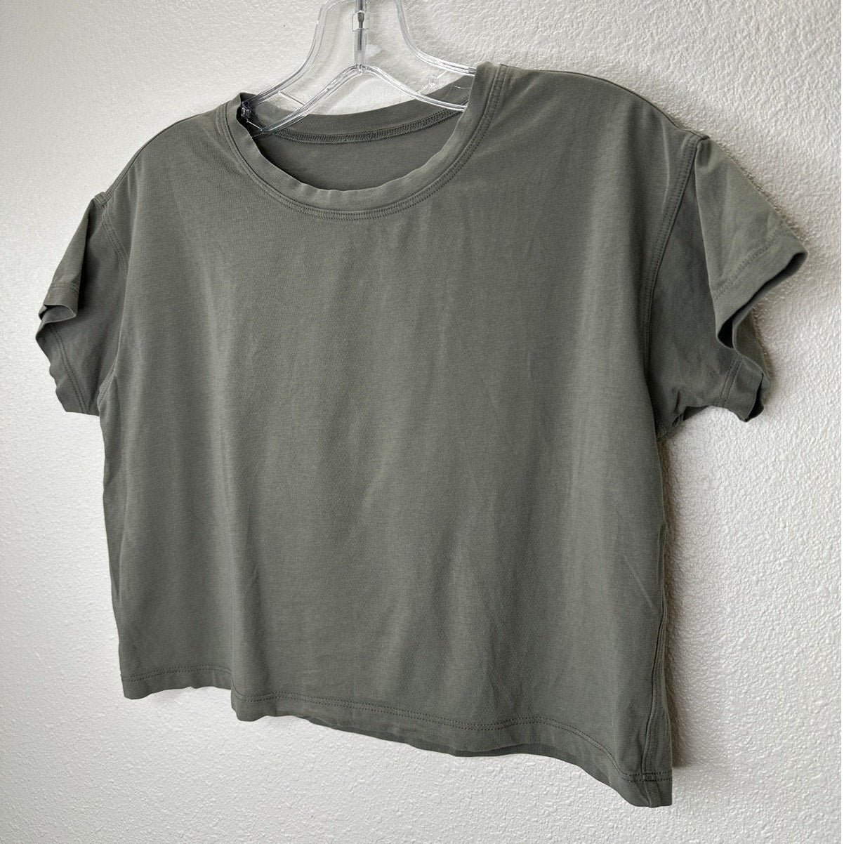Lululemon Dusty Olive Green Round Neck Short Sleeve Crop Tee 6