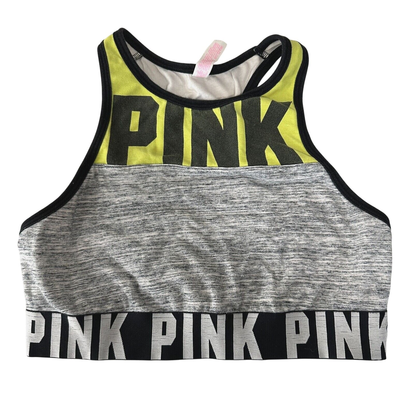 Victoria Secret Pink Gray White Yellow Black Logo Racerback Sports Bra S