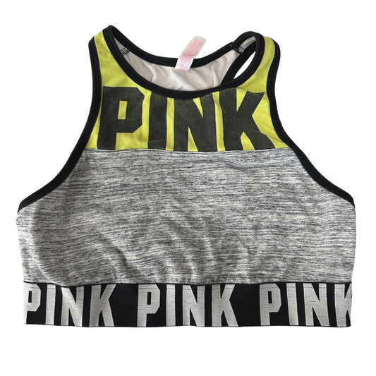 Victoria Secret Pink Gray White Yellow Black Logo Racerback Sports Bra S