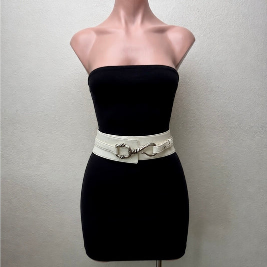 Alexander McQueen Ivory Calf Leather Wide Hook Waist Belt