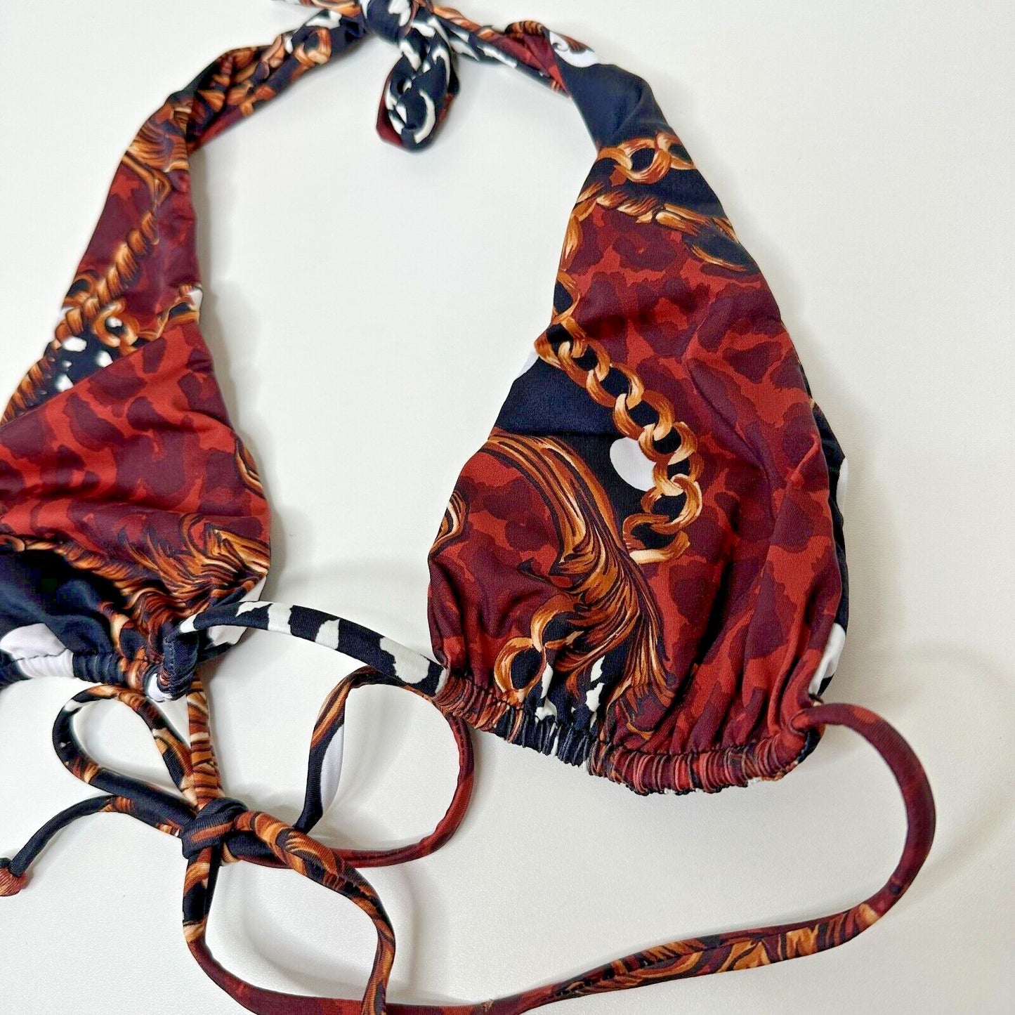 Inamorata Las Olas Burgundy Leopard Link Design Neptune Triangle Halter Top Med