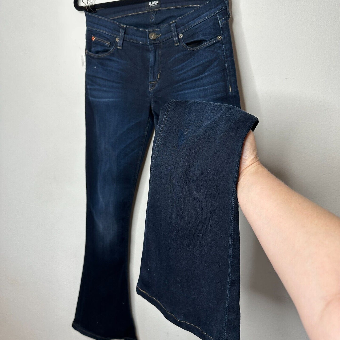 Hudson Dark Wash Angel Flare Low-Rise Slight Whiskering 5 Pocket Denim Jean 26