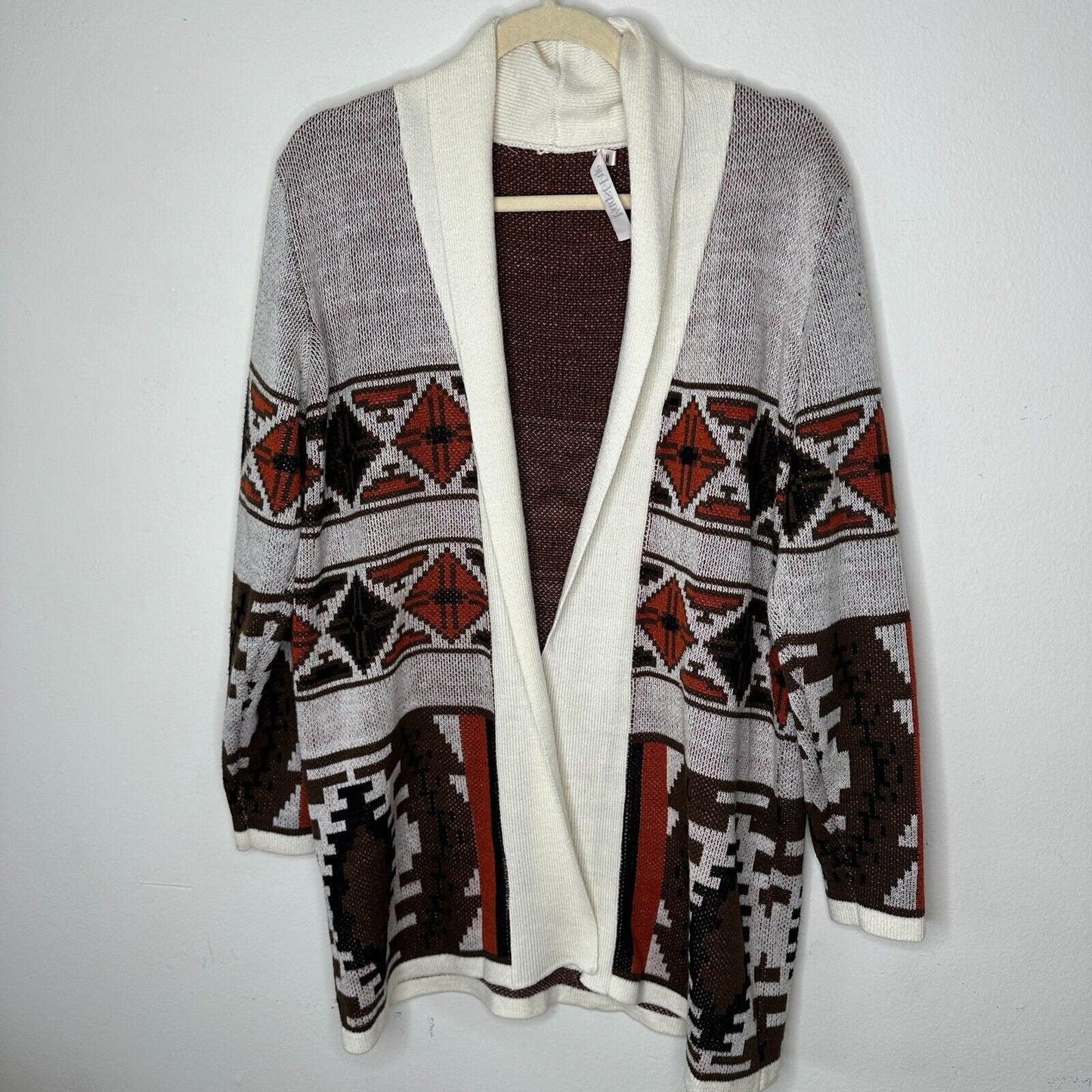 Mags & Pye Cream Brown Rust Native Aztec Print Longline Cardigan Sweater Medium