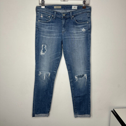 Ag Adriano Goldschmeid Distressed Med Wash The Stilt Cigarette Roll Up Jeans 27