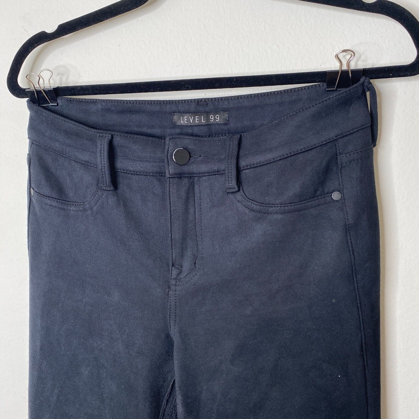 Level 99 Black Dark Gray Mid-Rise Vegan Faux Suede Zip Skinny Pants Jeans 27