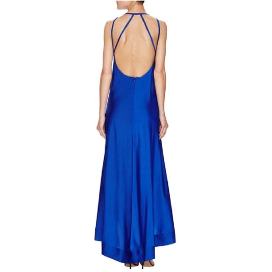 BCBGMAXAZRIA Royal Blue Gia Strappy Sleeveless High Low Midi Dress 4
