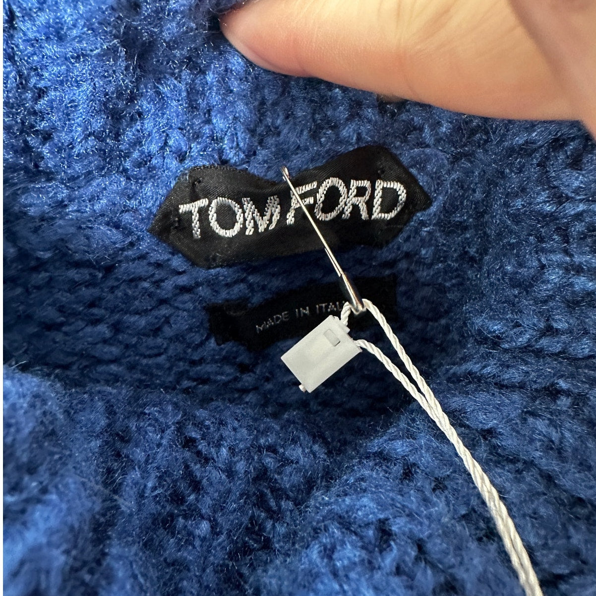 Tom Ford Blue 100% Silk Turtleneck Long Sleeve Fuzzy Sweater XL
