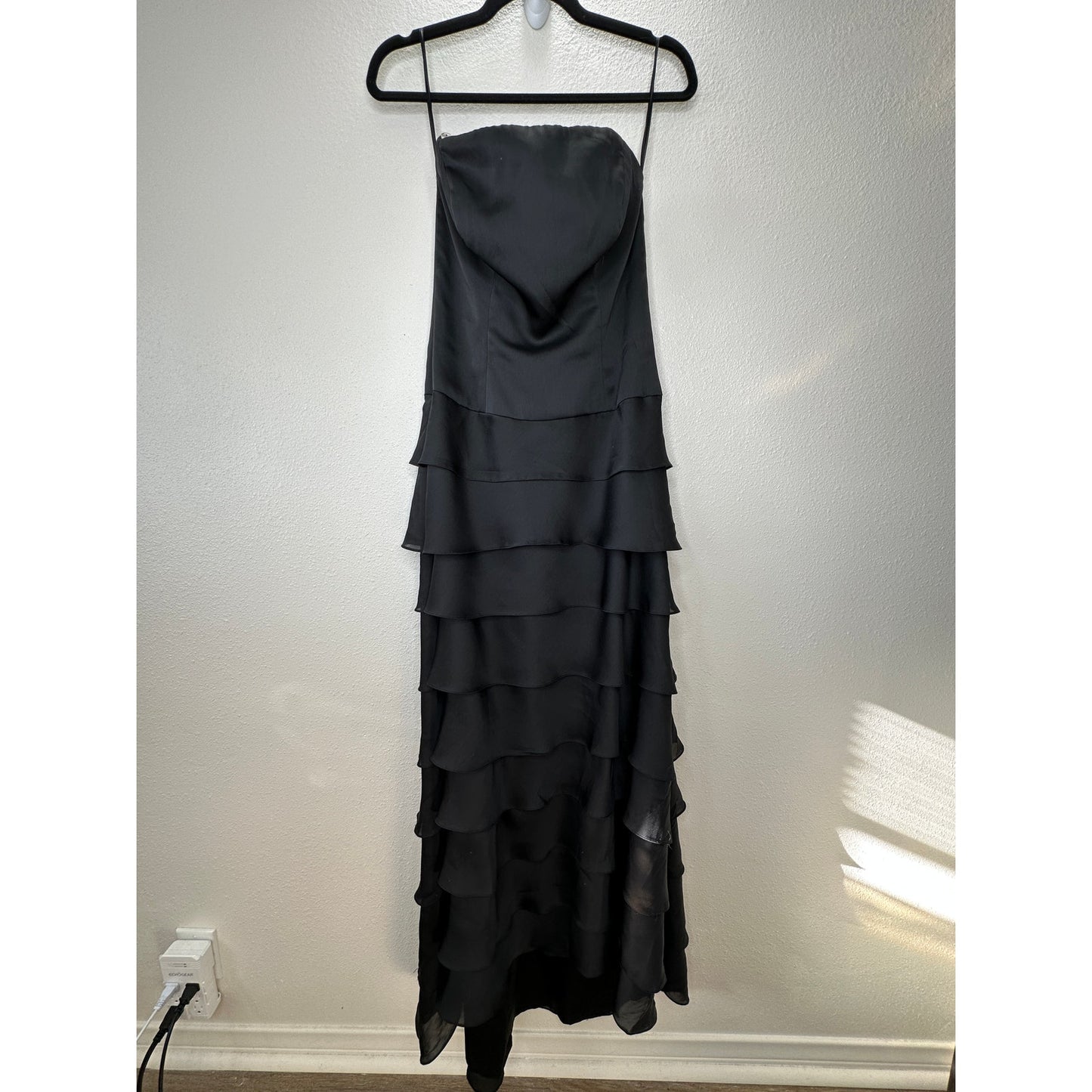 Lazaro Black Sleeveless Corset Boning Tiered Maxi Dress 10