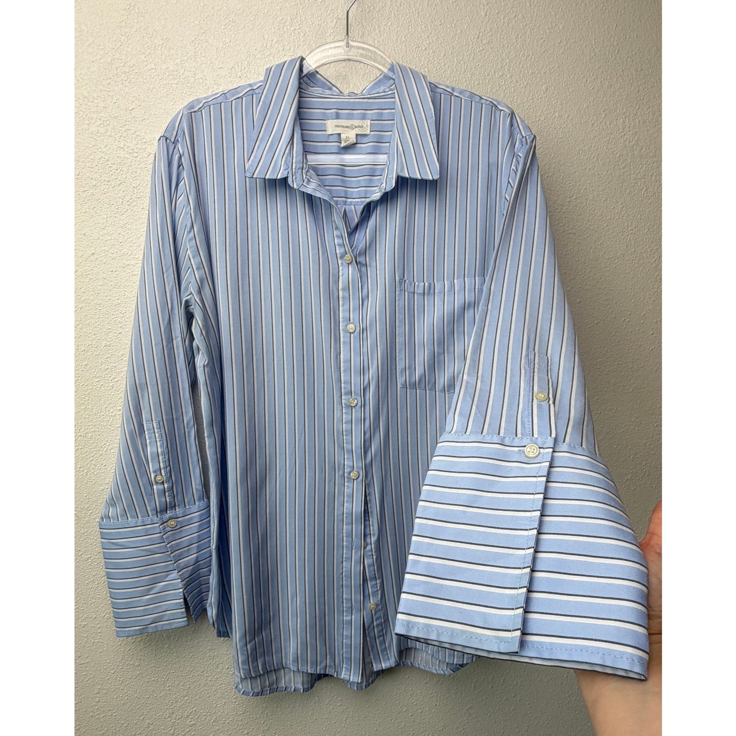 Treasure & Bond Blue Striped Boyfriend Shirt Womens XL