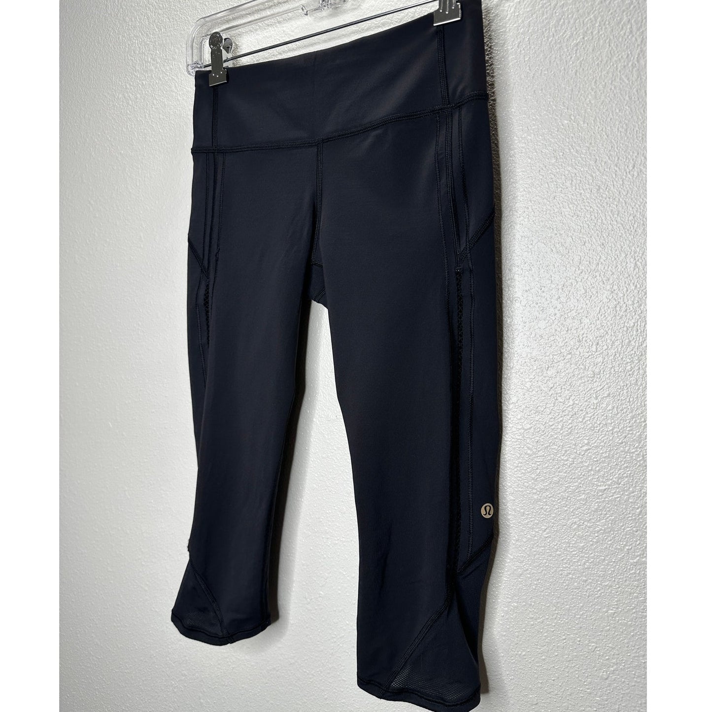 Lululemon Black Crop Leggings Mesh Calf Detail Yoga Pant Legging 4