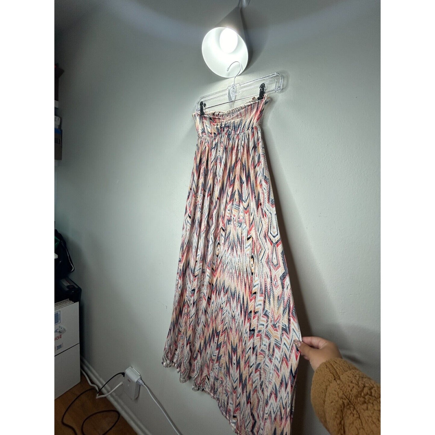 Ella Moss Xander Bandeau Style Pleated White Blue Red Aztec Print Maxi Dress SM