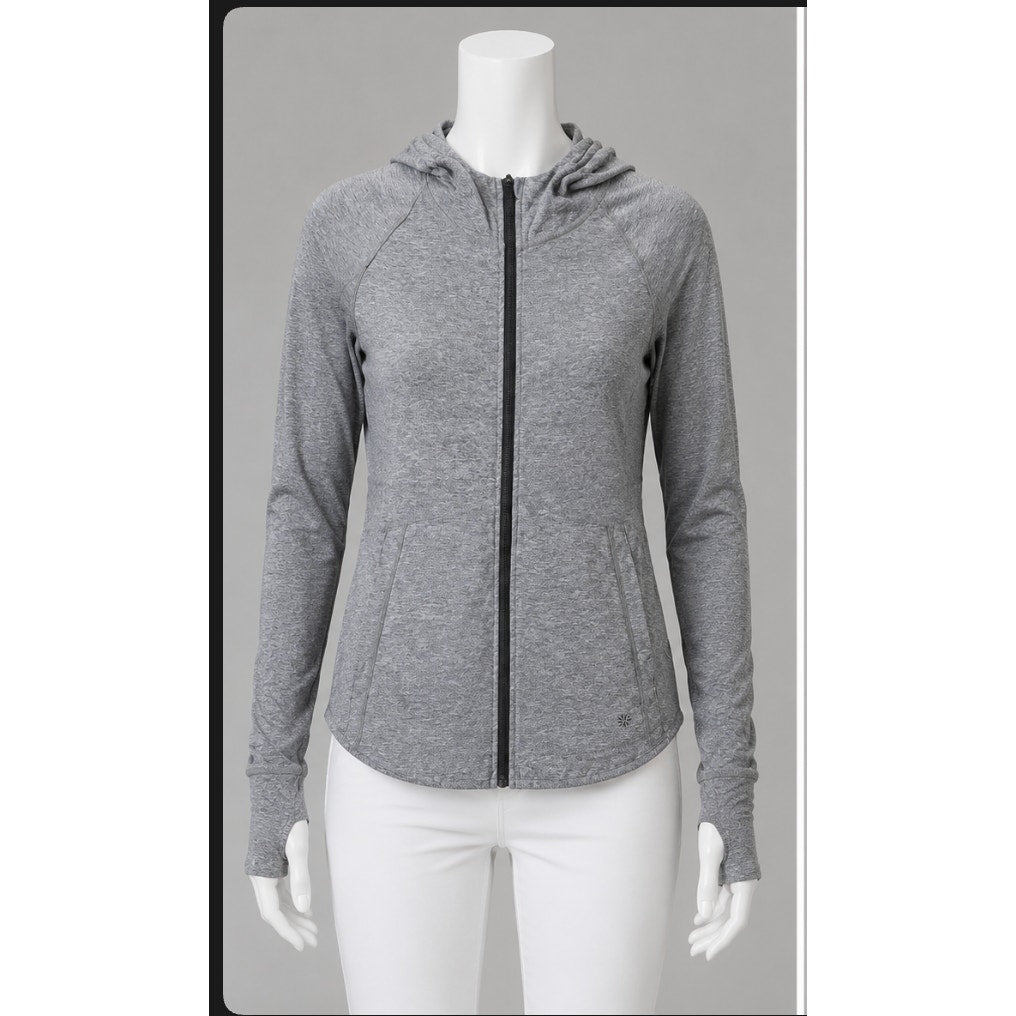 Athleta Med Gray Baja UPF 50+ Hooded Zip Jacket with Thumb Holes Arm Pockets XXS