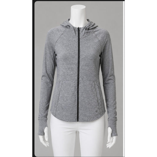 Athleta Med Gray Baja UPF 50+ Hooded Zip Jacket with Thumb Holes Arm Pockets XXS