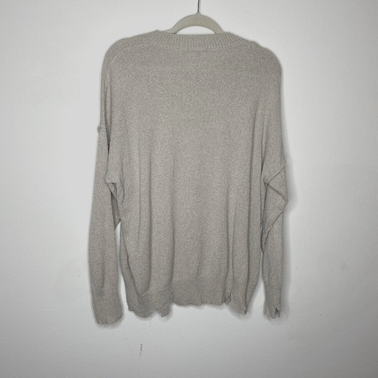 William B Taupe Bonjour Embroidered Oversize Distressed Sweater Long Sleeve S