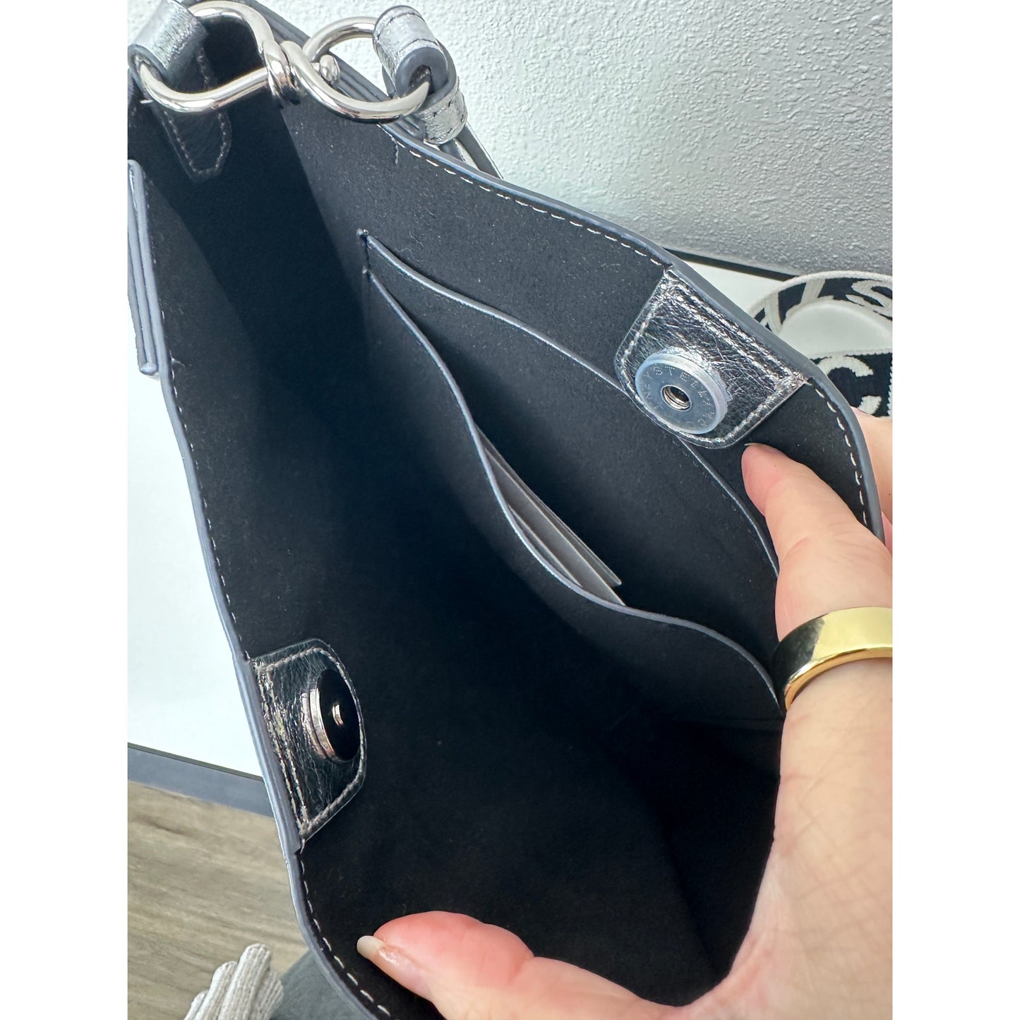 NWT Stella McCartney Stonewall Mini Crossbody Bag – Metallic Silver Faux Leather