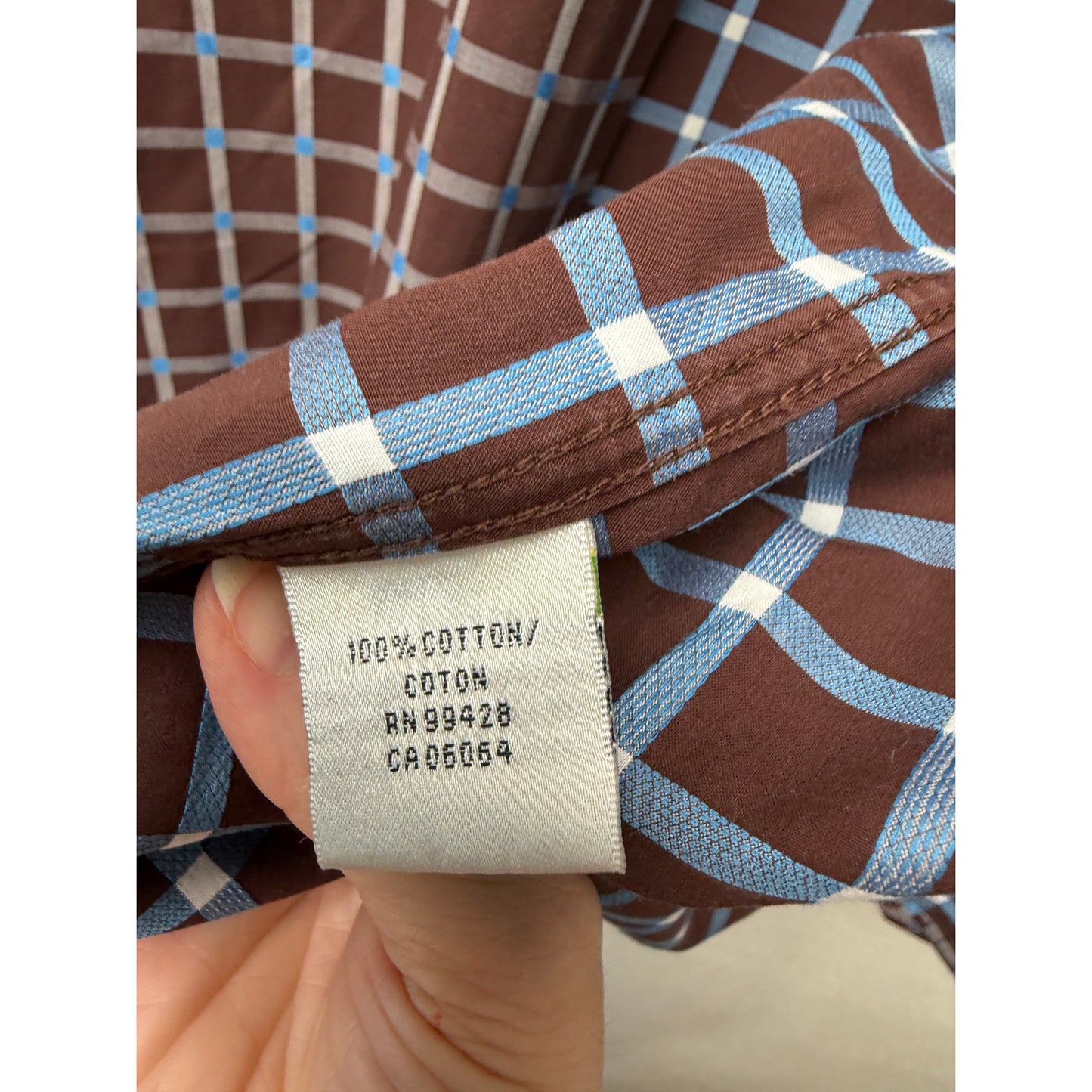 Bugatchi Plaid Button Front Long Sleeve Shirt Mens L Blue Brown