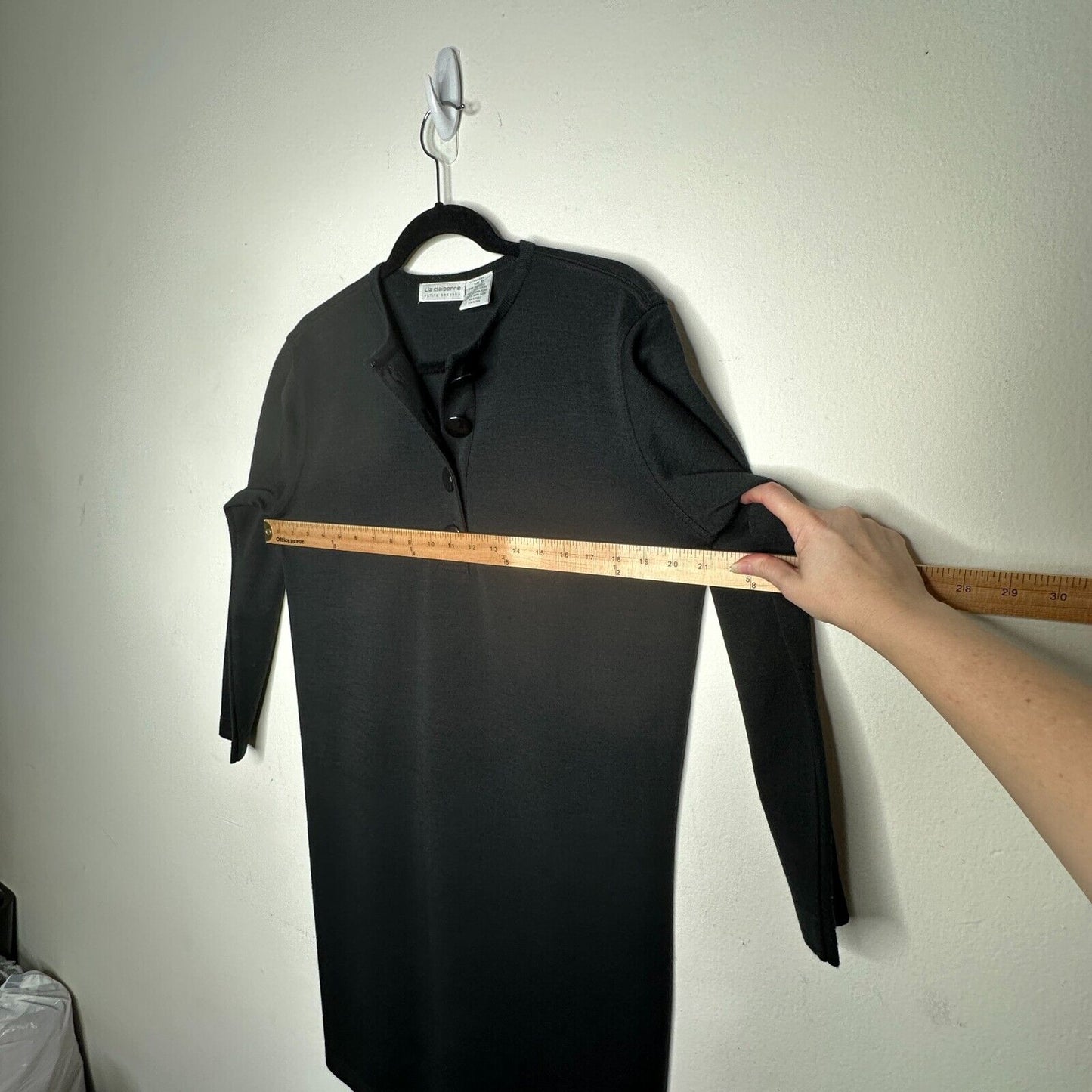Liz Claiborne Black Henley V-Style Half Button 3/4 Sleeve Wool Dress M