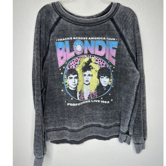 Recycled Karma Burnout Gray Crew Neck Long Sleeve Blondie 1982 Tour Sweatshirt S
