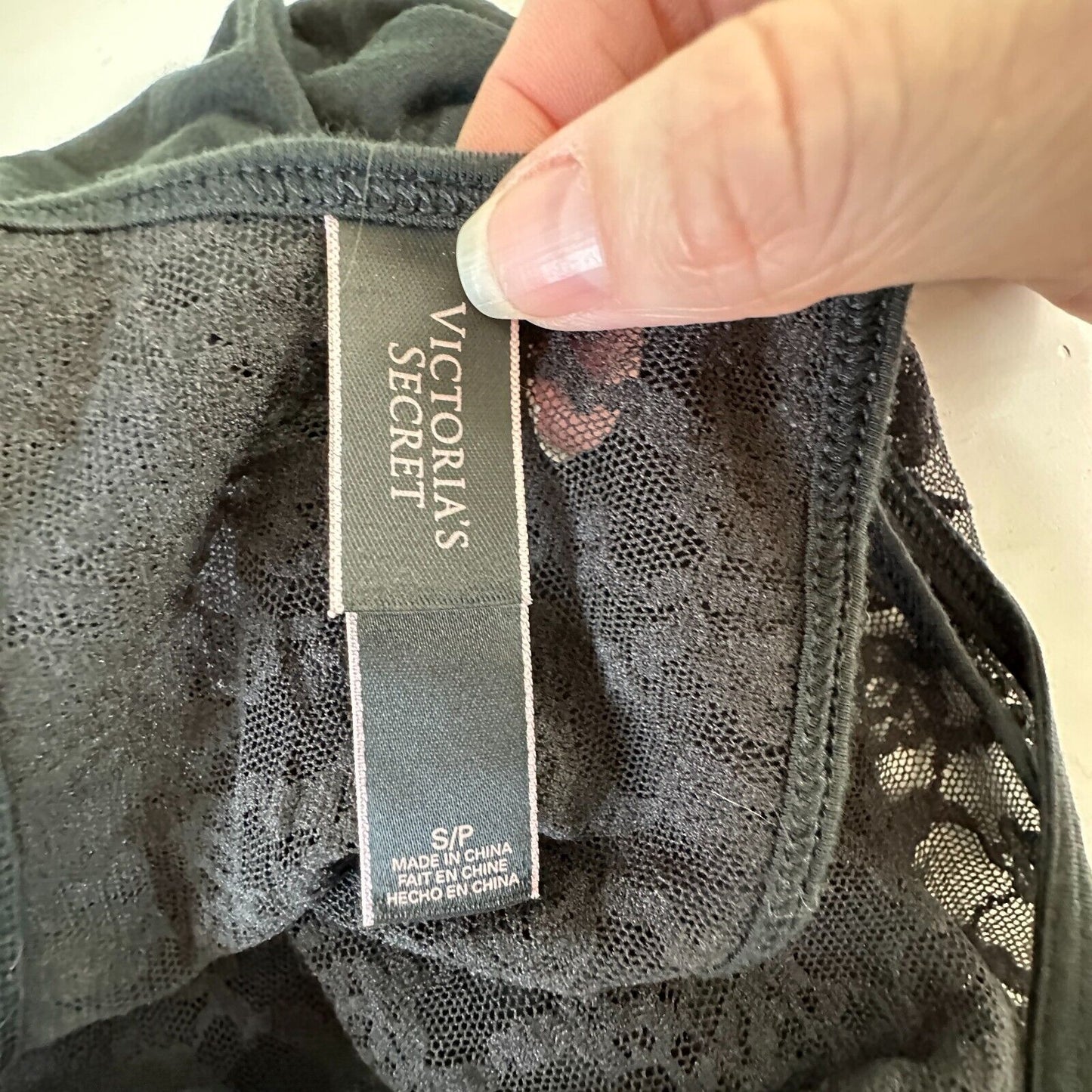 Victoria Secret Black High Neck Tank Spaghetti Strap Sleeveless Lace Nighty S