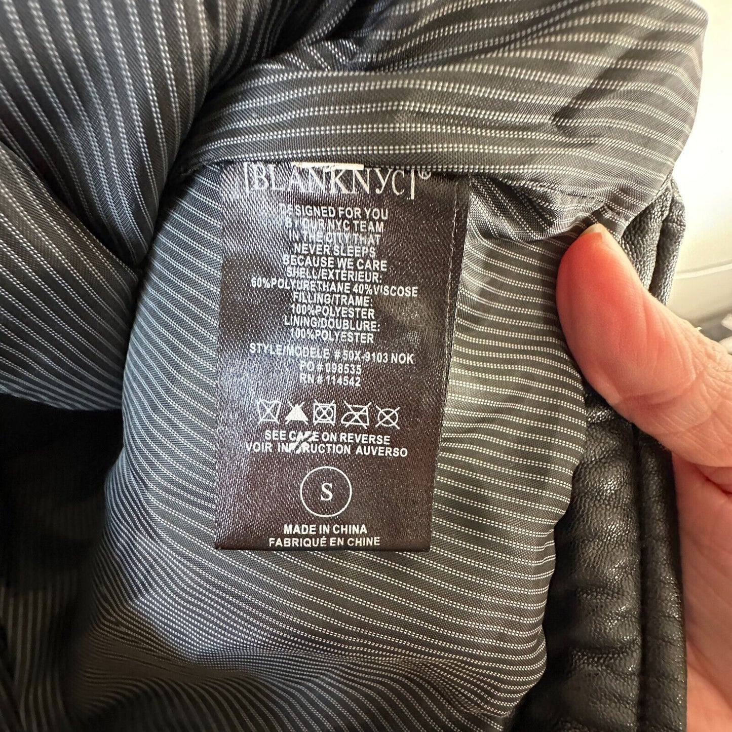 BlankNYC Black Faux Leather Zip Moto Jacket Quilted Shoulders & Back Design SM