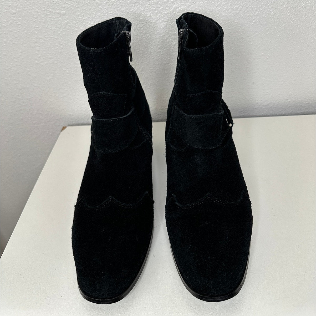 Caverley Black Suede Western Heeled Zip Ankle Boot Booties 39 / 8