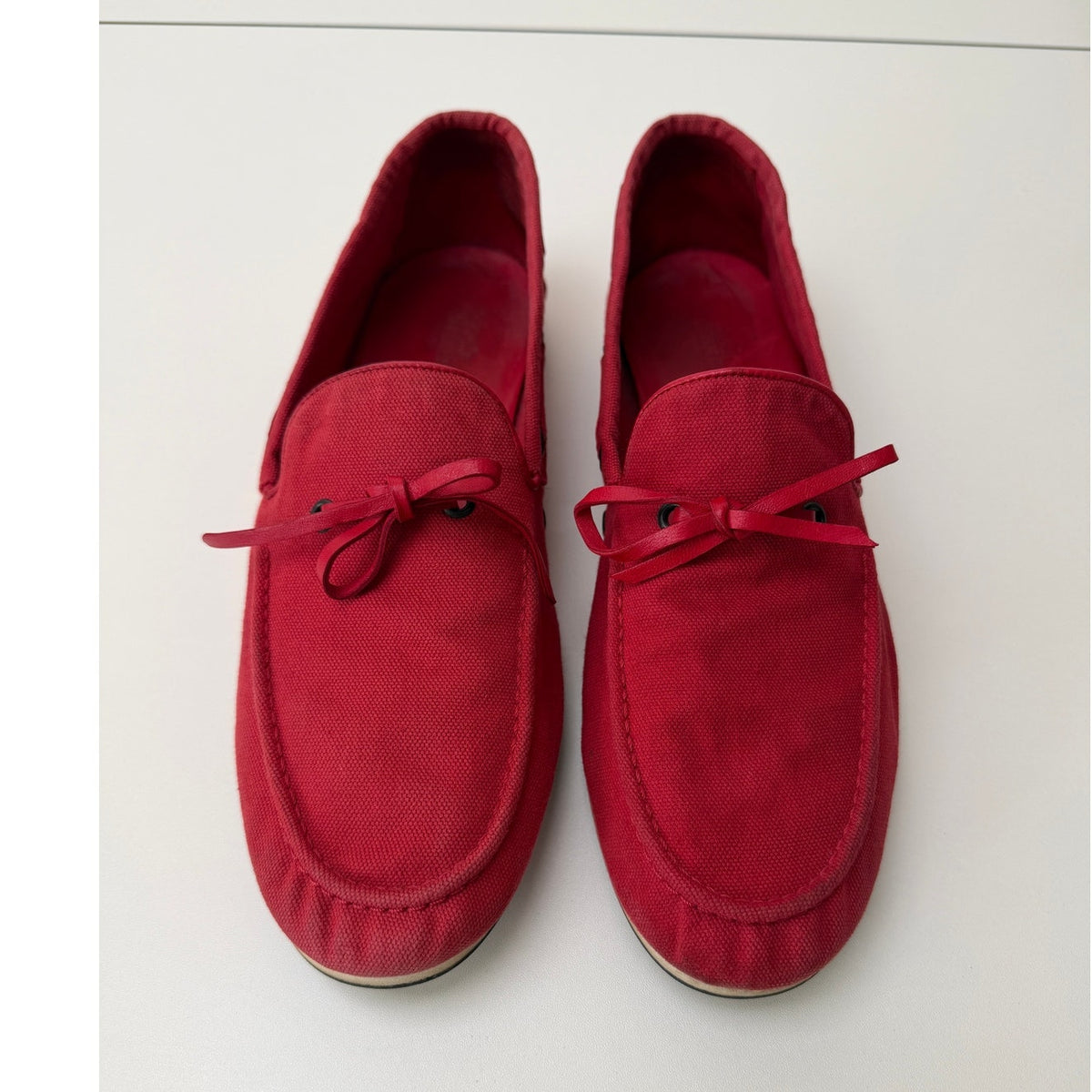 Hermès Red Canvas Boat Shoes Men's EU 43.5