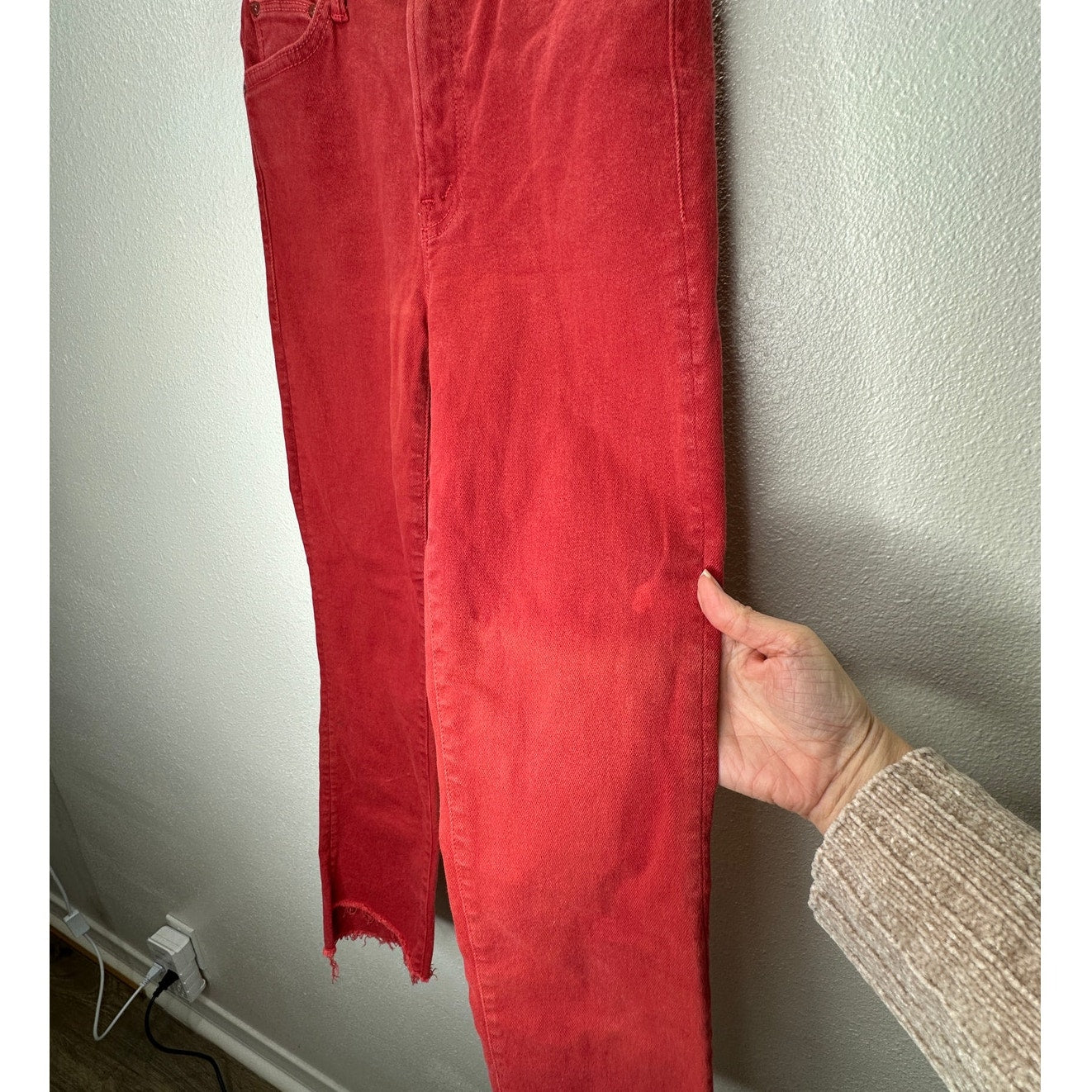 Mother Hotrod Red Insider Crop Step Fray Second Chance Jeans 26