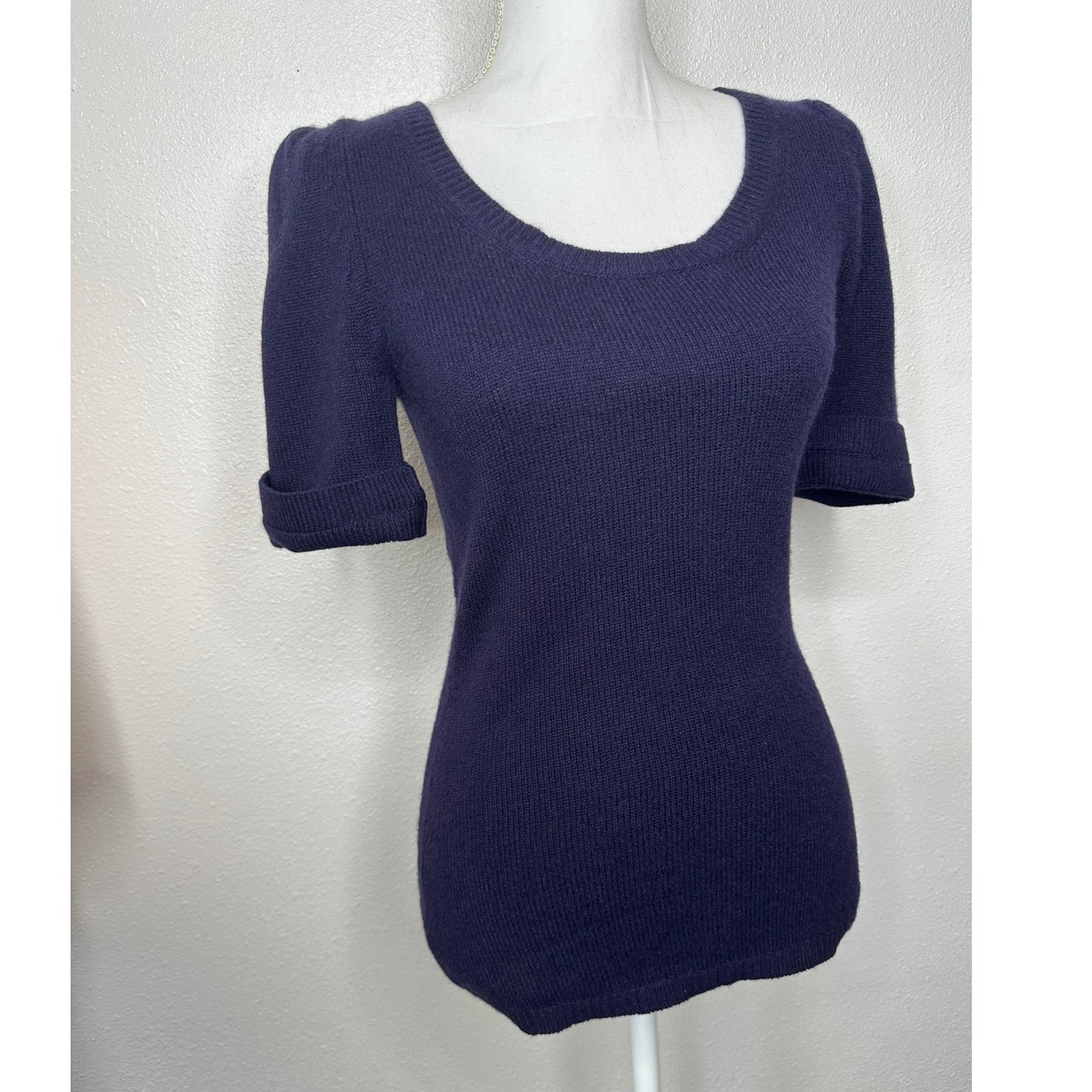 Burberry Dark Purple Round Neck Short Cuffed Sleeves Button Neck Sweater S