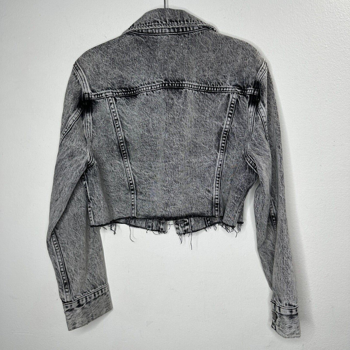 Frame Stonewashed Gray Faded & Distressed Crop Jacket Front Button Raw Hem S
