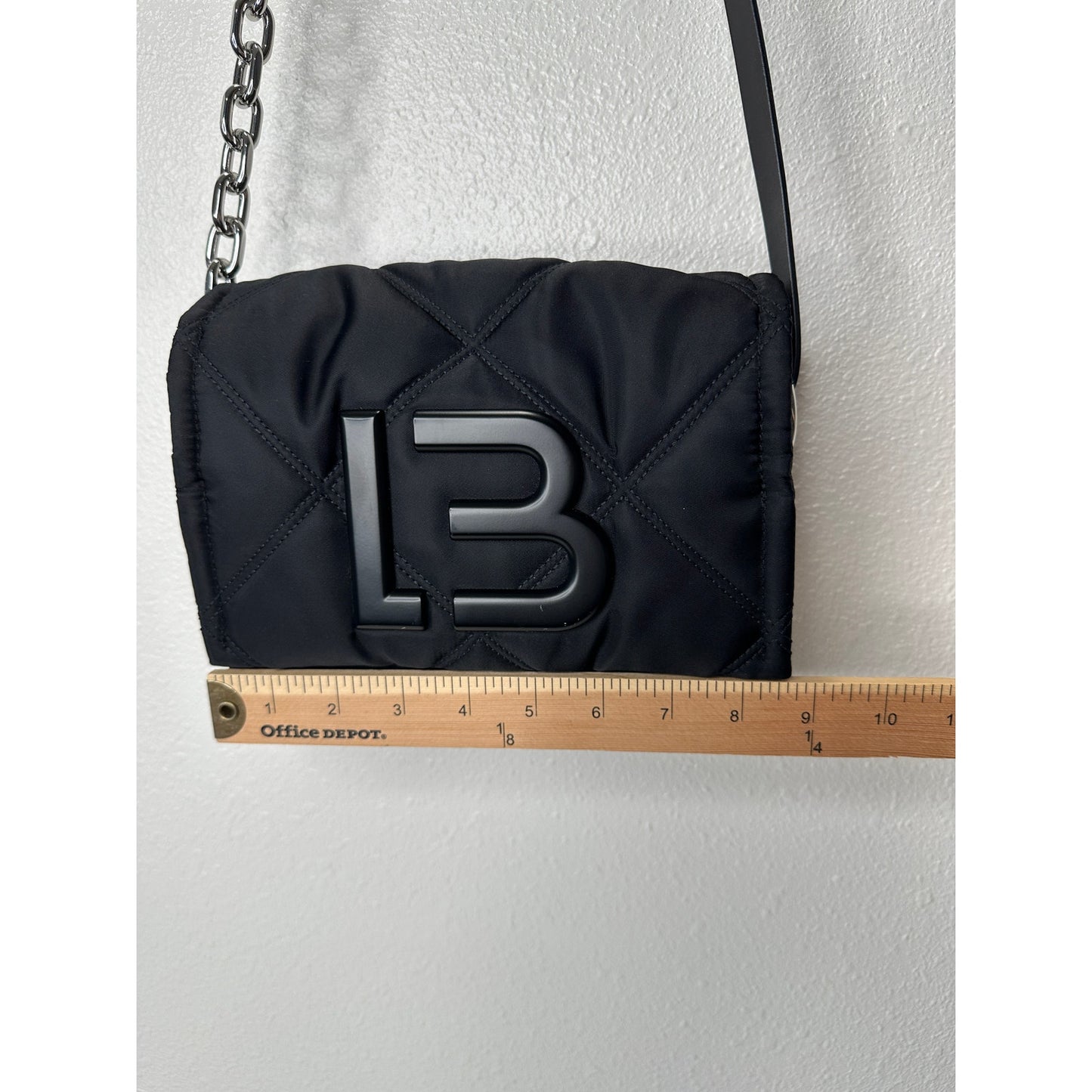 BYL Small Black Padded Nylon Crossbody Bag Leather & Chain Strap