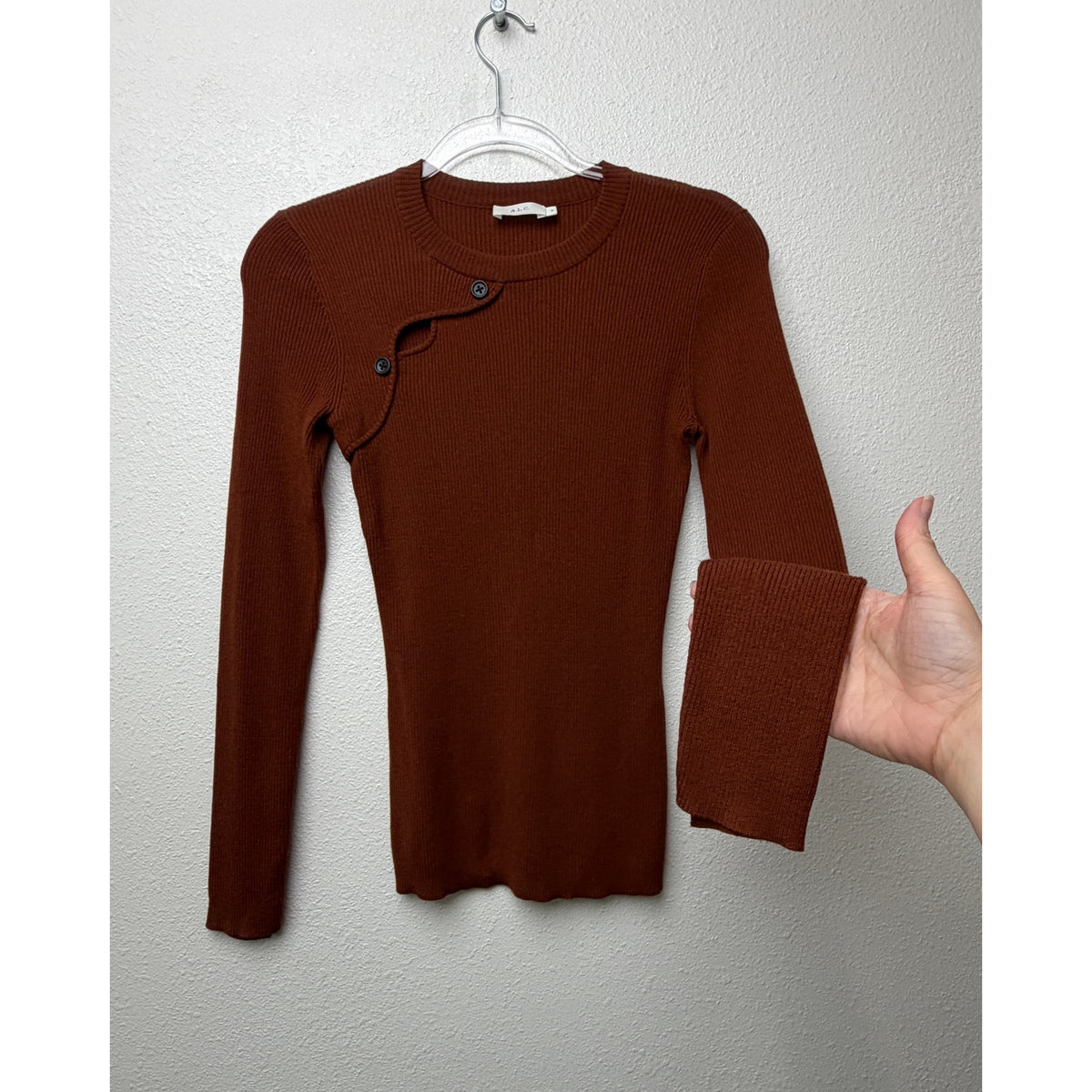 A.L.C. Rust Ribbed Cutout Button Sweater Women S