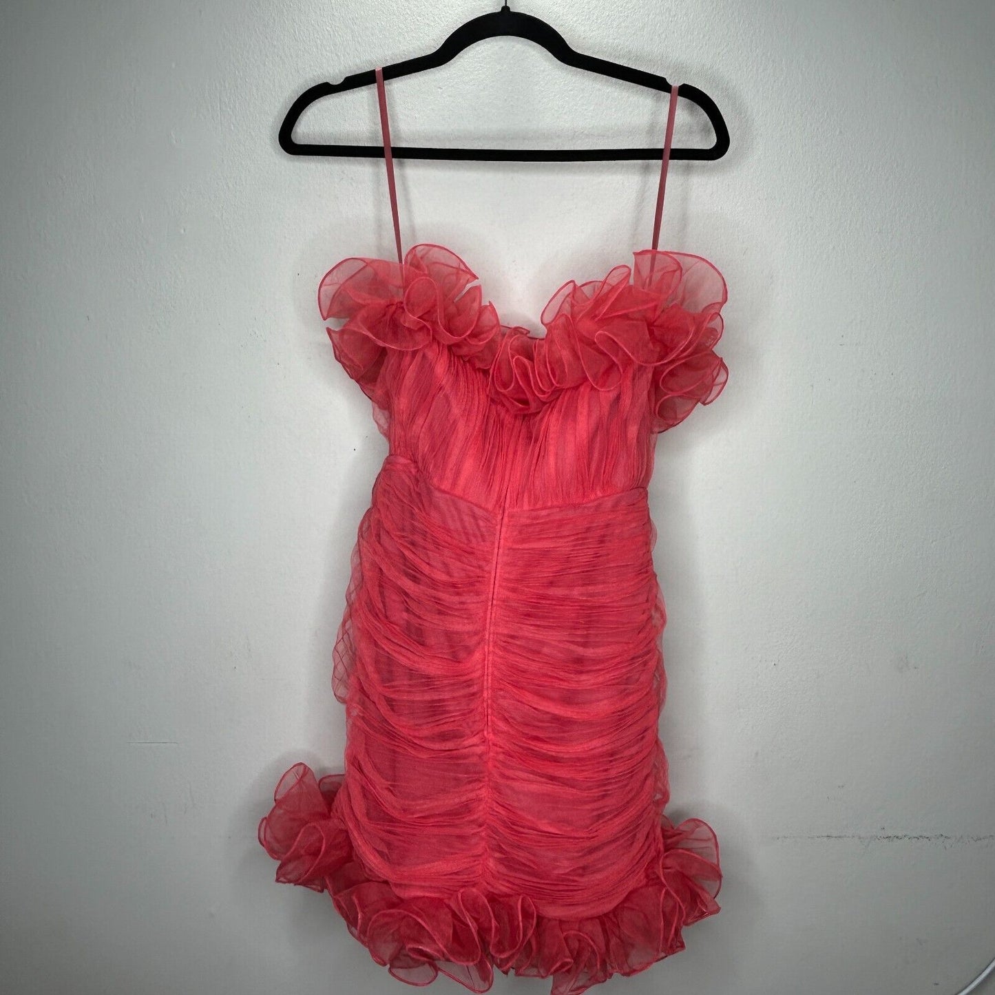 ASOS Design Red Bodycon Ruffle Mesh Bandeau Neck Strapless Mini Dress 4