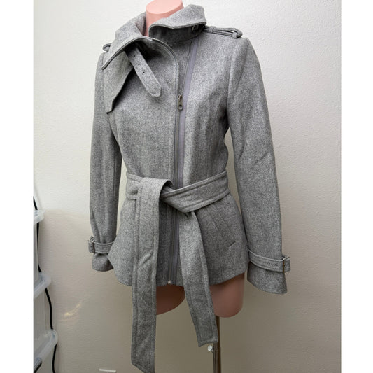 Ted Baker Gray Belted Zip Jacket Womens US 4 Heathered Coat