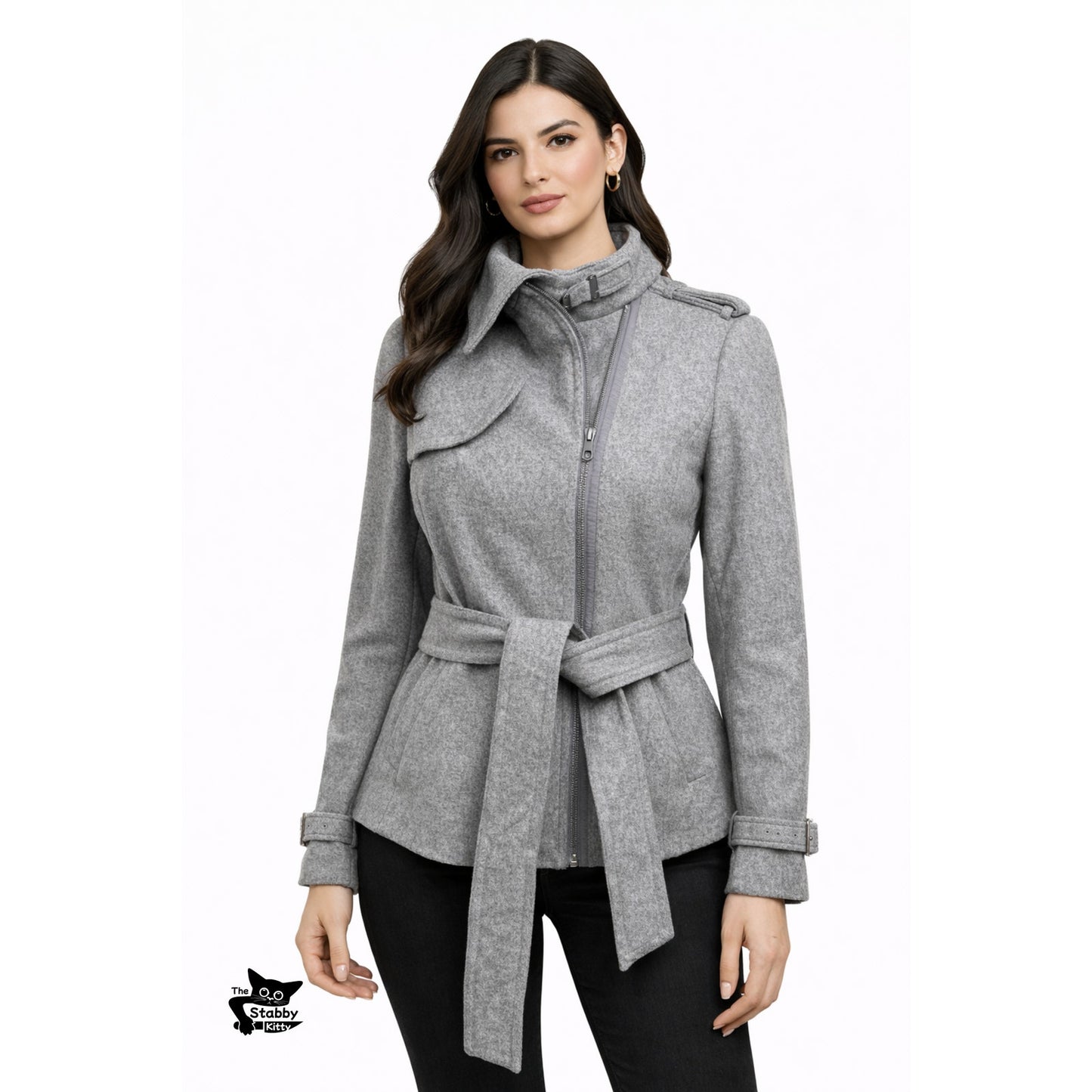 Ted Baker Gray Belted Zip Jacket Womens US 4 Heathered Coat