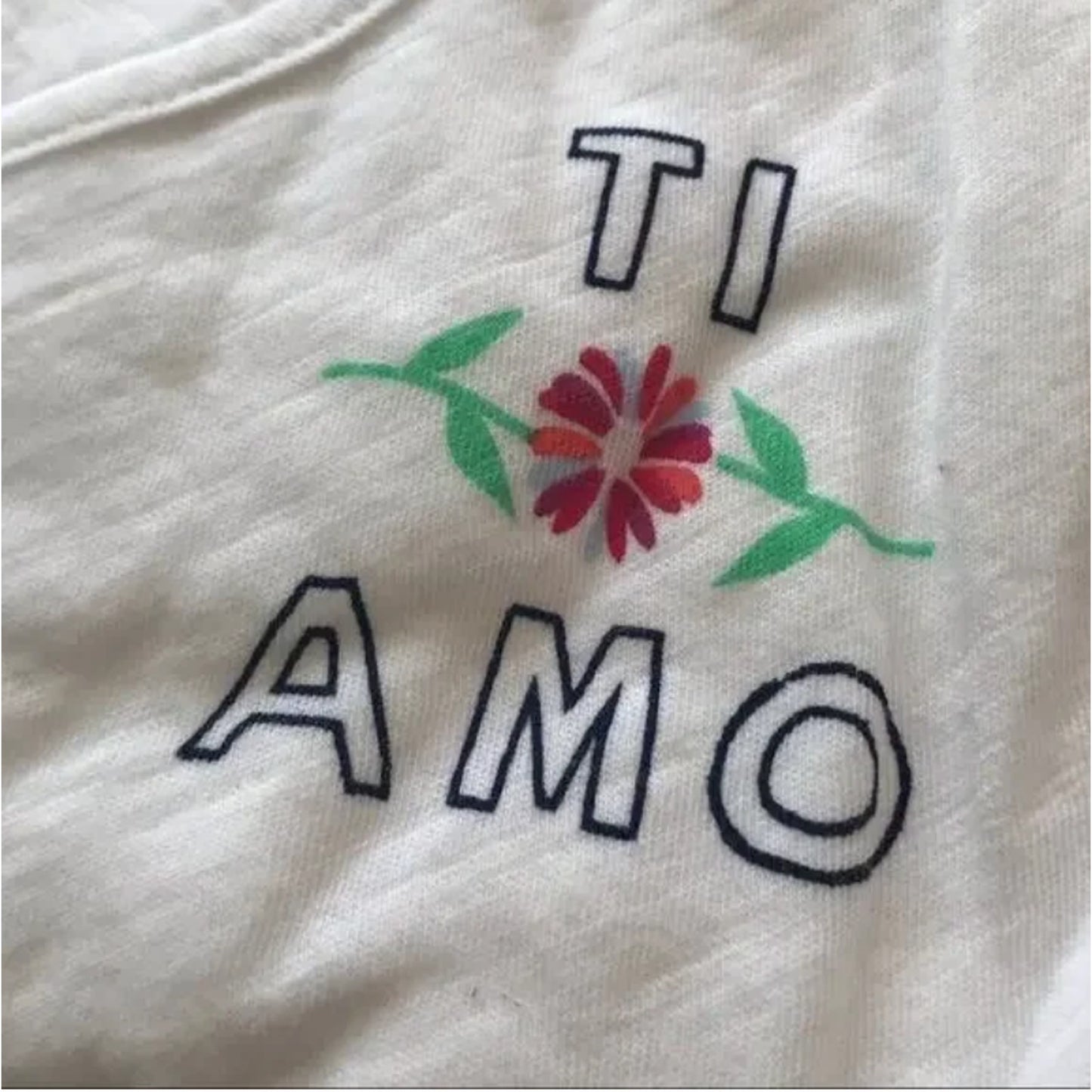 Sundry Ti Amo Graphic White Peplum Tee Tier Front Ruffle Relaxed Tank Top 2