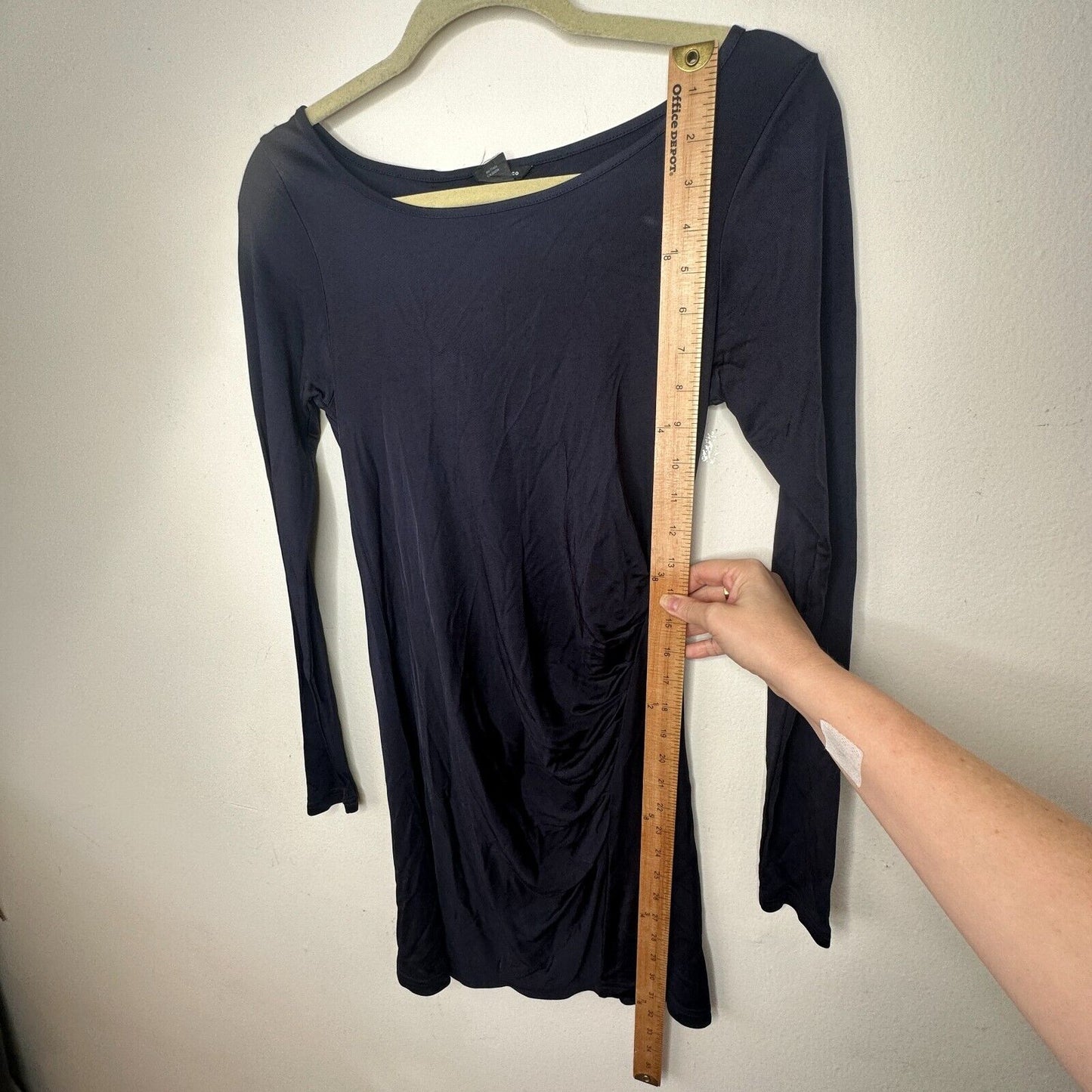 Club Monaco Sexy Jet Black Bodycon Long Sleeve Boat Neck Side Ruche Mini00