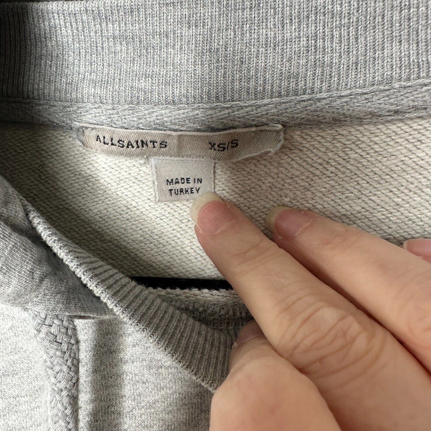 All Saints Etienne Gray Oversize Pullover Hoodie Crew Sweater Kangaroo Pouch SM