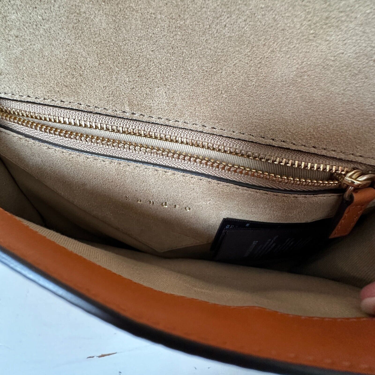 NWOT Sandro Camel Leather Crossbody Bag Lou MM Curcuma Adjustable Strap Purse