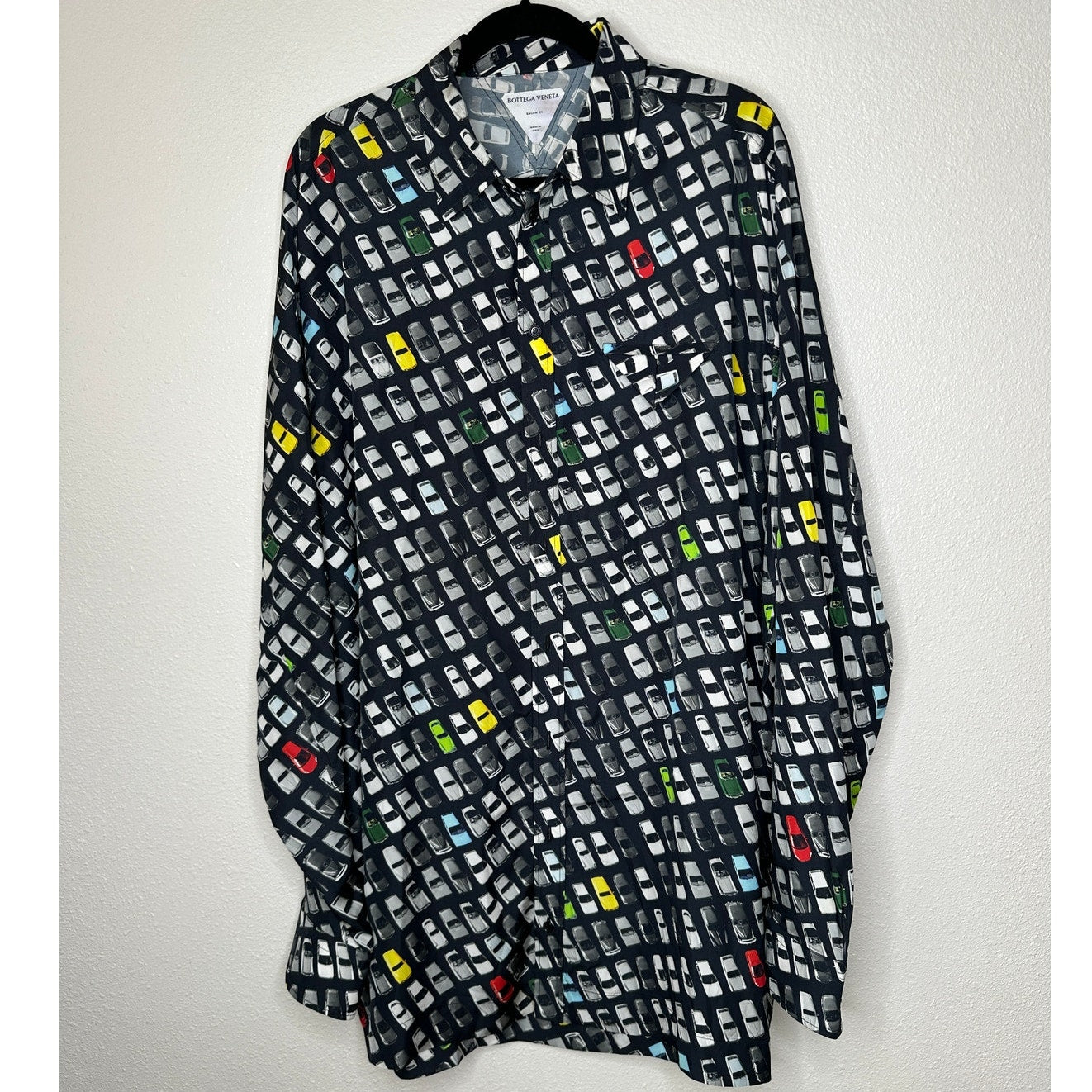 Bottega Veneta Black Car Print Long Sleeve Button Shirt Tunic 54 / L