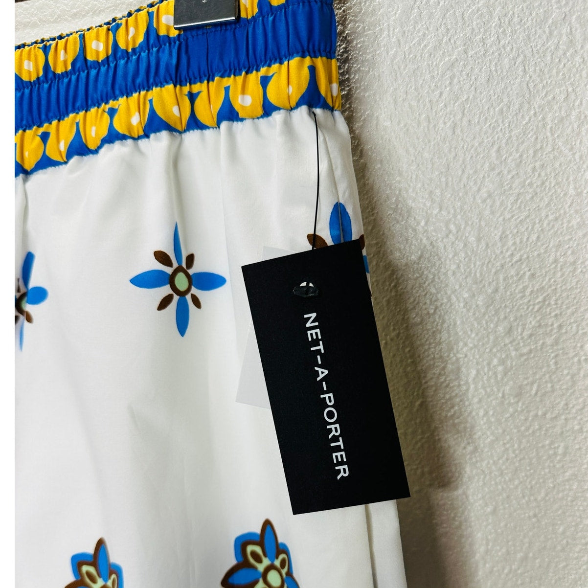 NWT La DoubleJ White Blue Printed Cropped Cotton-Poplin Wide Leg Crop Pant L