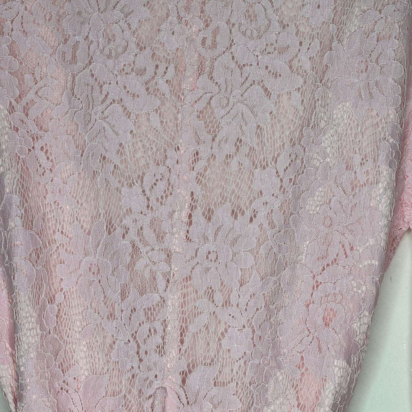 Marjorelle Pale Pink Lace Long Sleeve Tie Waist Kimono Wrap Mini Dress Robe M