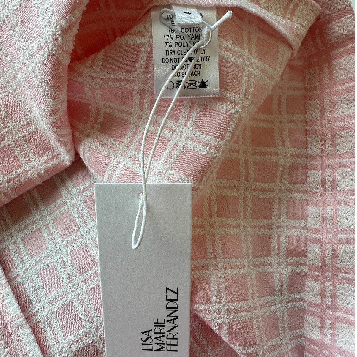 NWT Lisa Marie Fernandez Pink & White Check Boucle Back Button Sleeveless Top 4