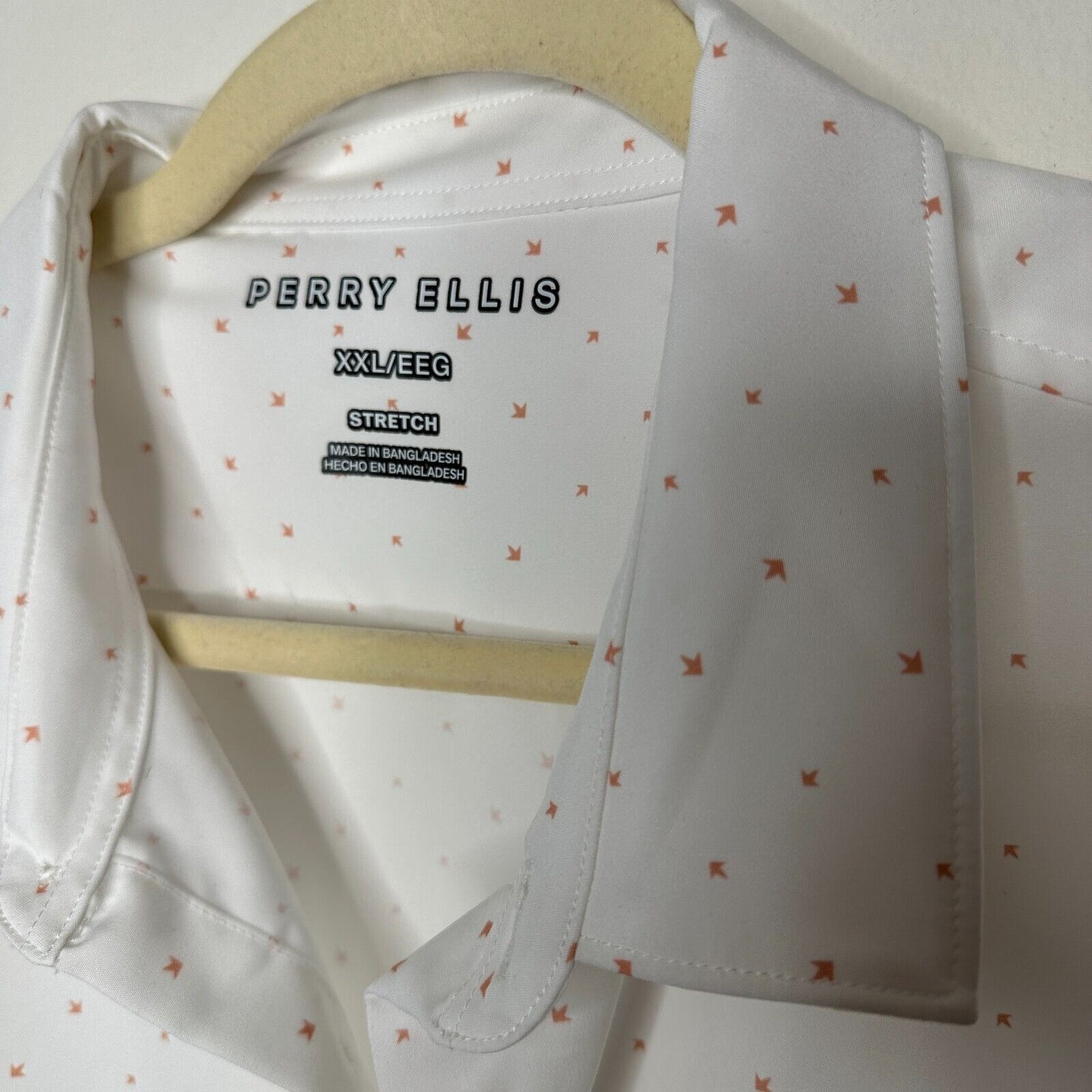 Perry Ellis White Rust Tan Arrow-Dot Print Short Sleeve Button Front Shirt XXL
