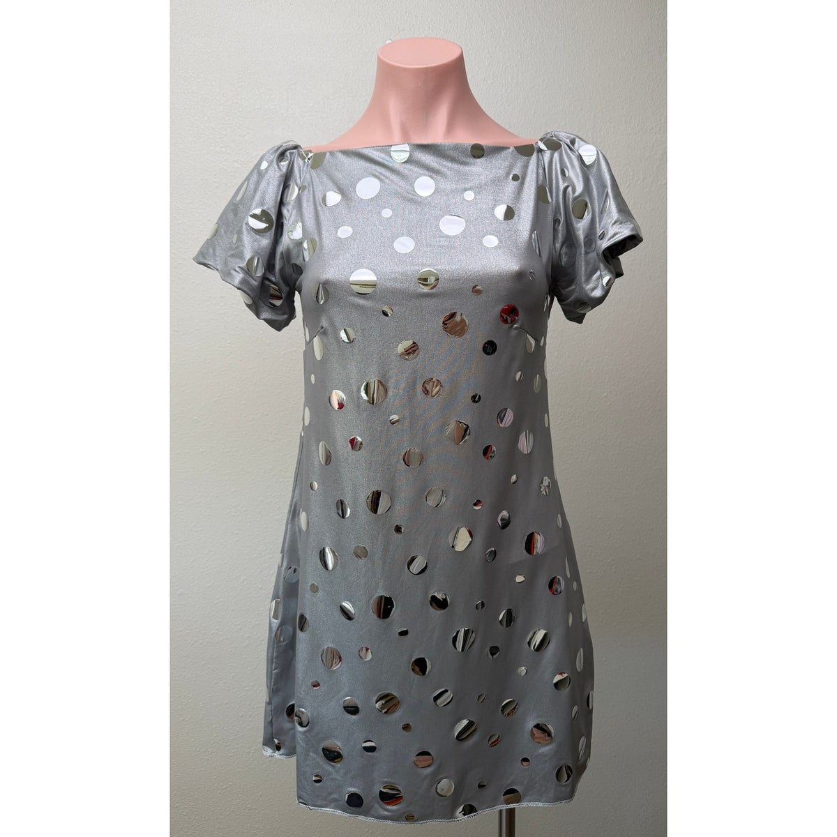 Volcano Silver Mirror Disc Mini Dress Women Size 1
