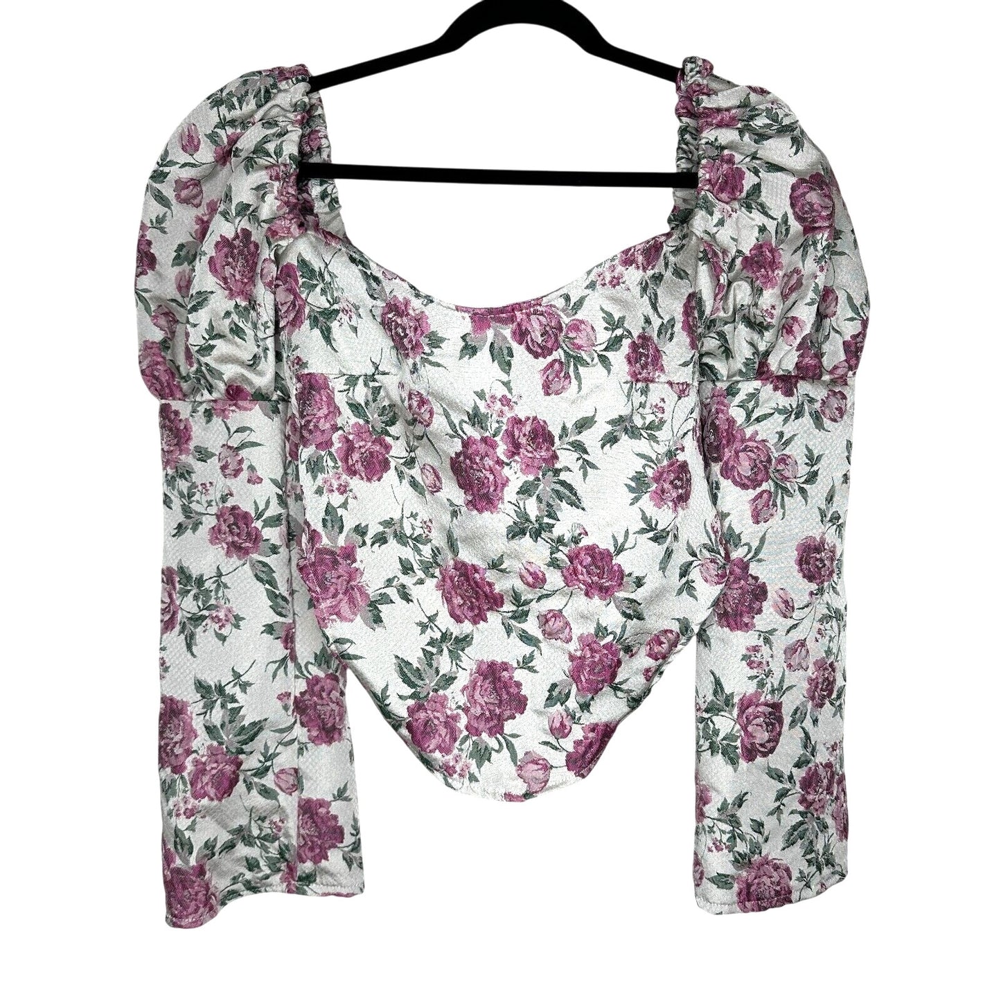 Olivia Rose The Label Cream Pink Green Floral Square Neck Puff Sleeve Crop XL