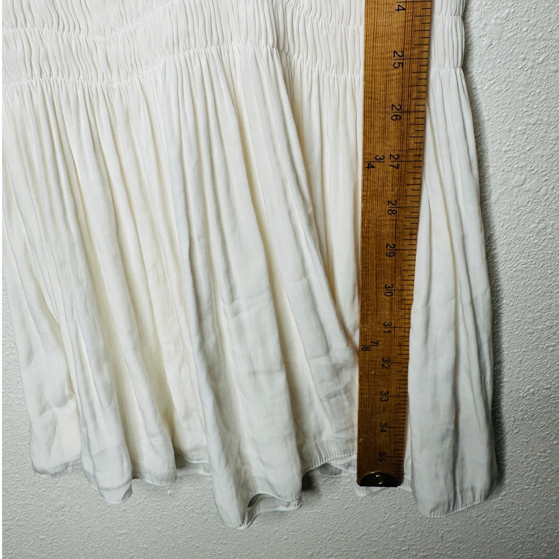 Ramy Brook White Paris Sleeveless High Neck Ruched Smocked Waist Mini Dress S