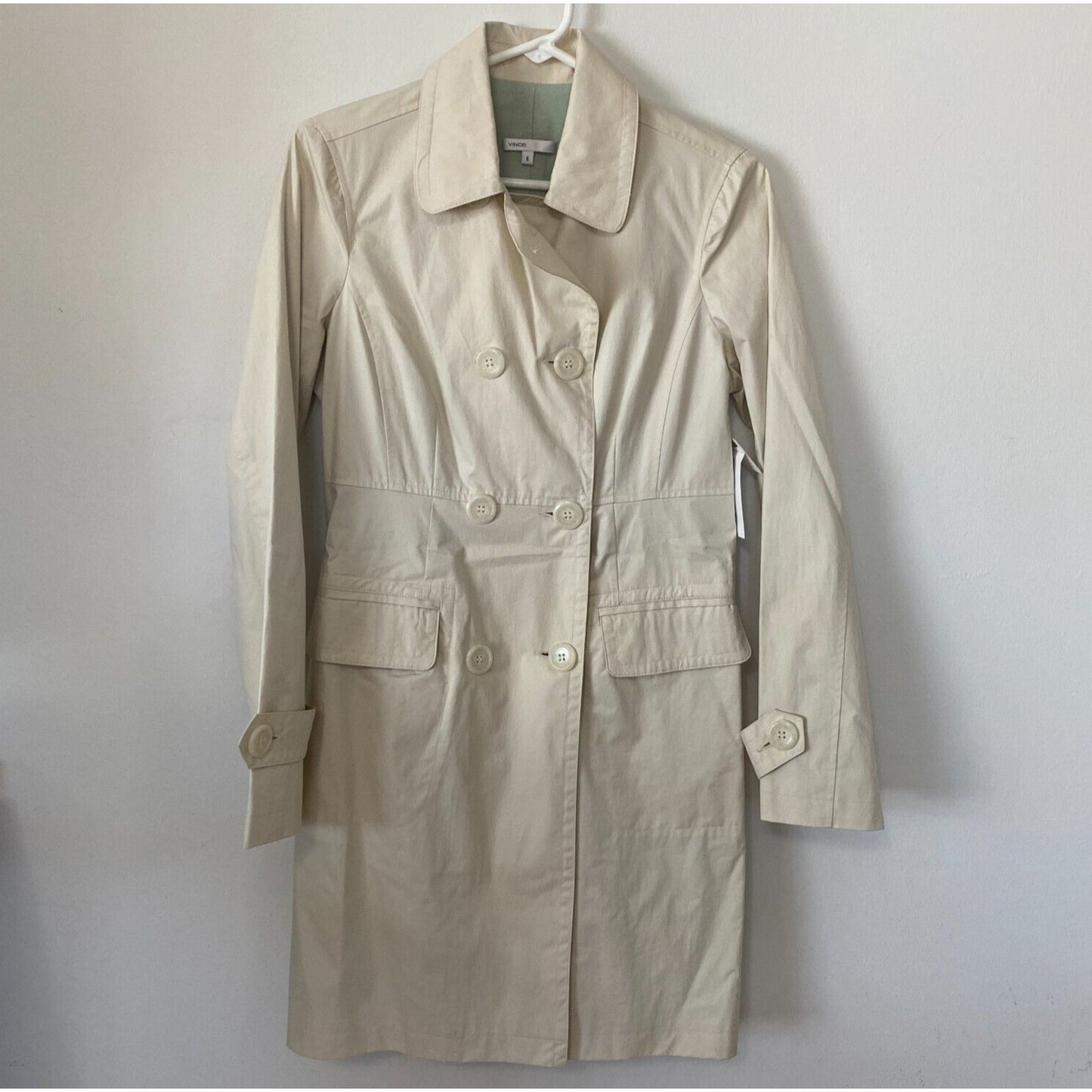 NWT Vince Cream Tan Fitted Peacoat Utility Duster Jacket Sage Lining Size 6