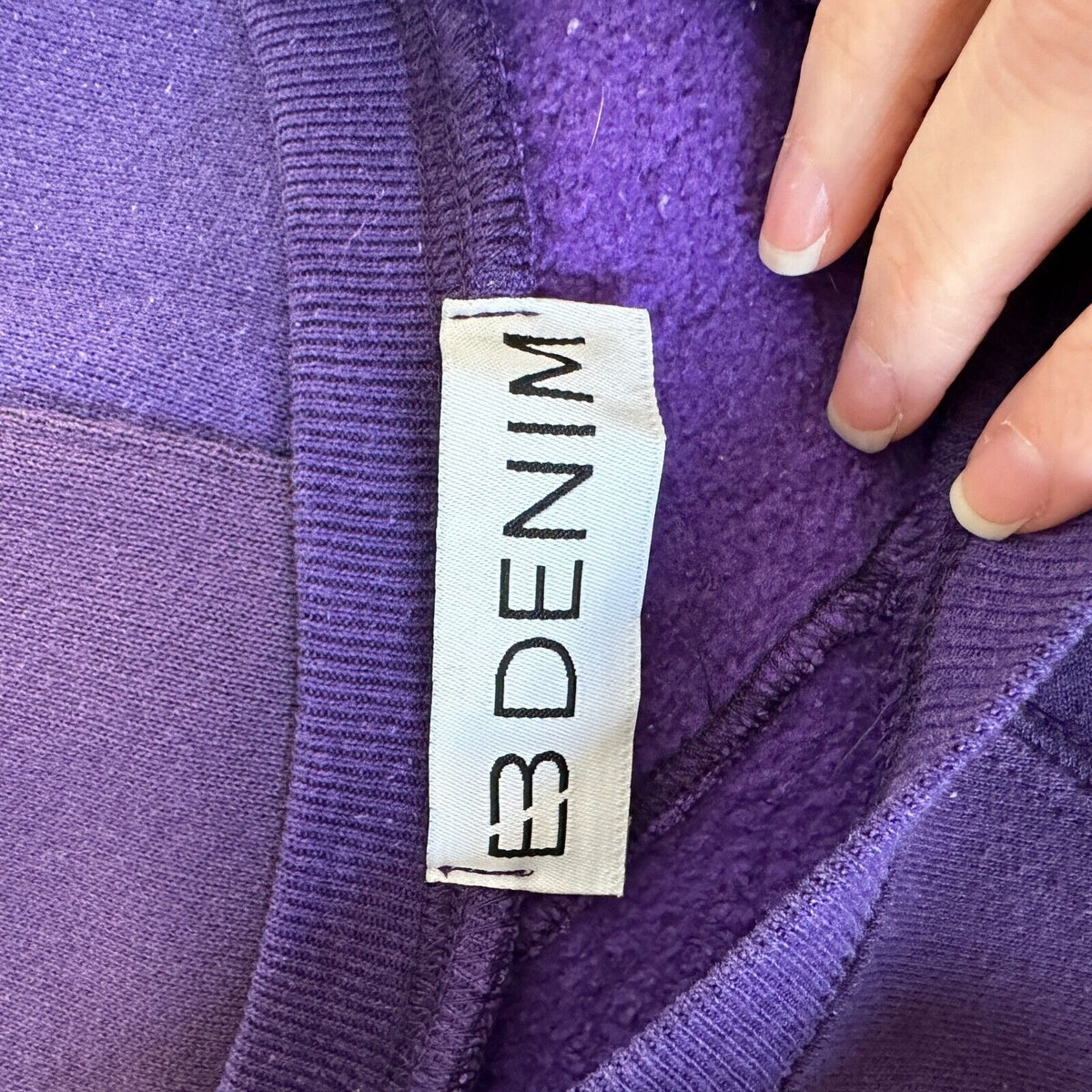EB Denim Rich Purple Color Block Long Sleeve Crew Sweater Banded Wrist & Hem 1